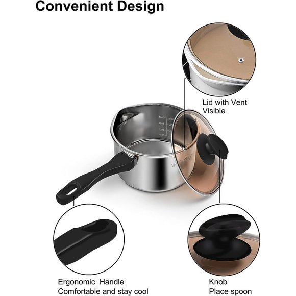 2 Quart Sauce Pan with Pour Spout Stainless Steel with Lid - Picture 5 of 7